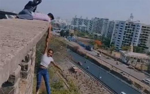 women for a reel doing stunt